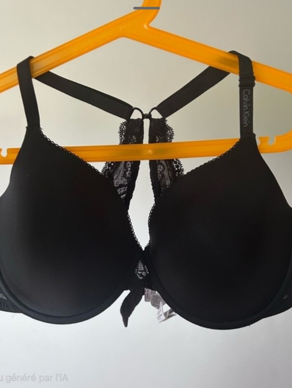 Calvin Klein Lace Racerback T-Shirt Bra Black 36D Underwire Molded Cup